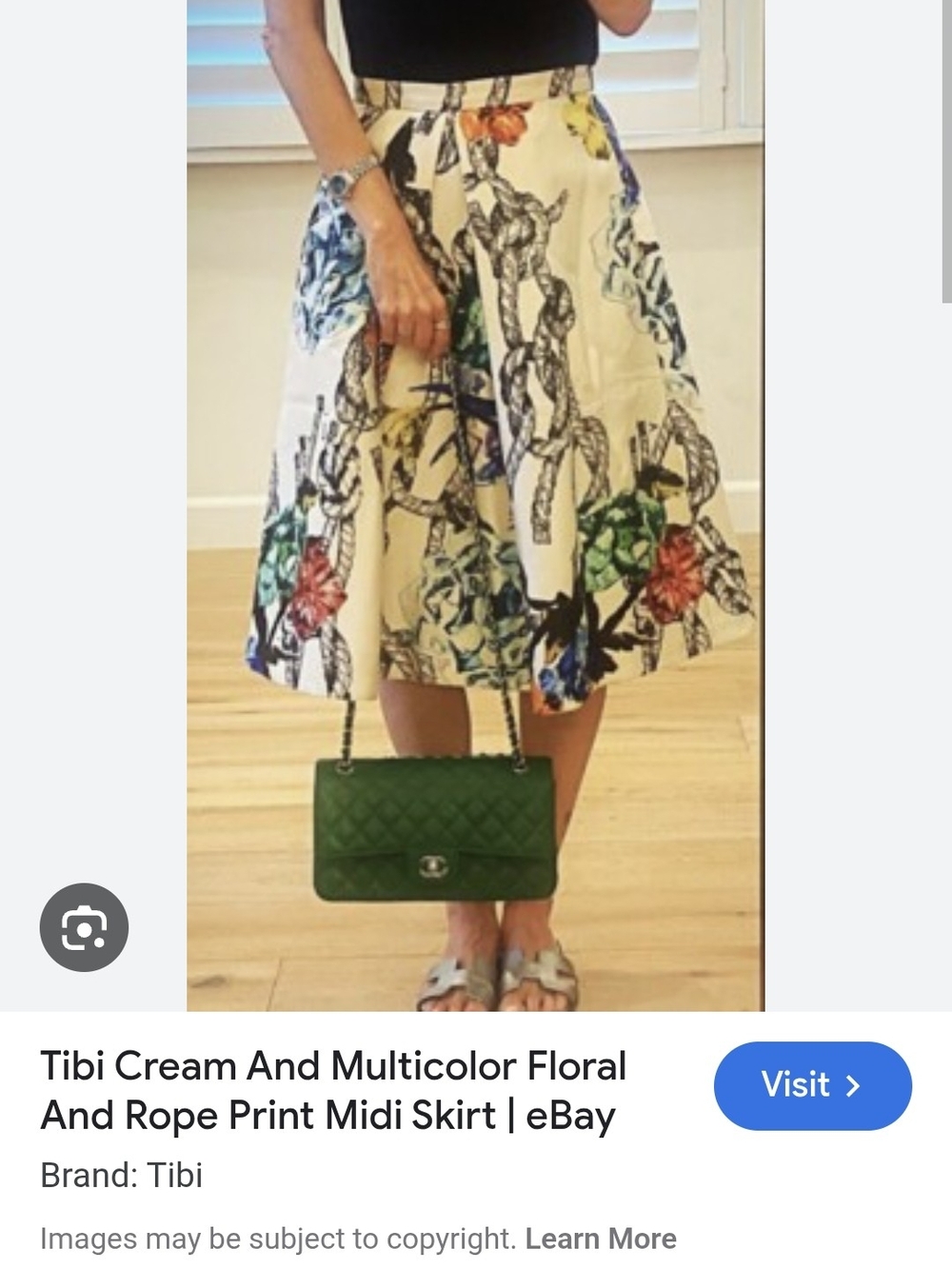 Tibi Cream Floral & Rope-Print Midi Skirt with Multicolor Blooms